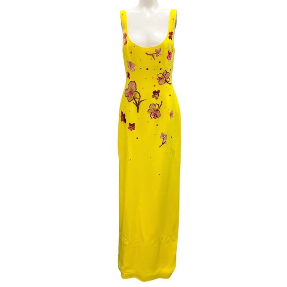 Marni Yellow / Pink 2022 Floral Embellished Sleeveless Crepe Gown